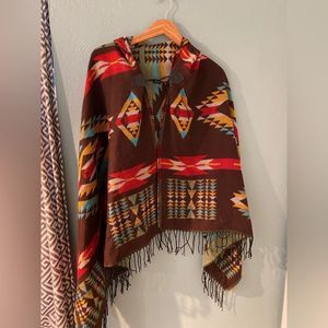 Reversible western-inspired hooded poncho O/S